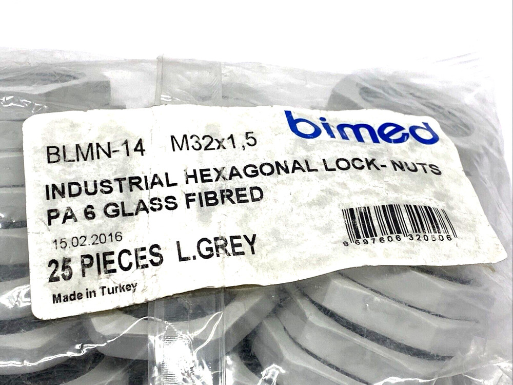 Bimed BLMN-14 Polyamide Lock Nut M32x1.5 41mm Spanner Width, Light Grey, 25-PACK