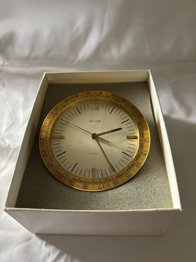 Relide Mid Century Modern Brass World Desk Clock