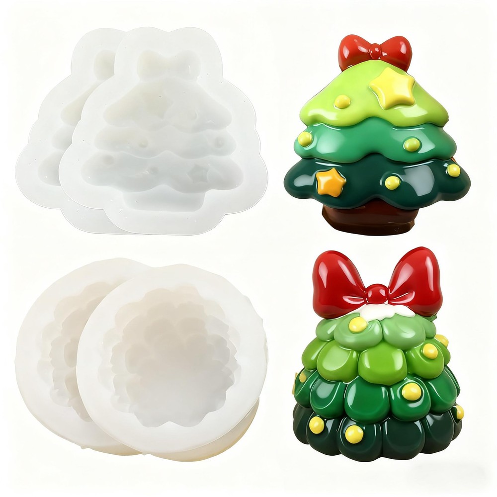 4 Pcs Christmas Tree Silicone Molds, Candy White