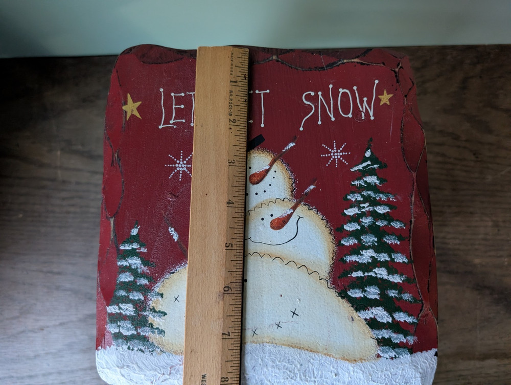 Snowman Christmas 'Let It Snow' Stool Hand Painted Primative Rustic Distressed