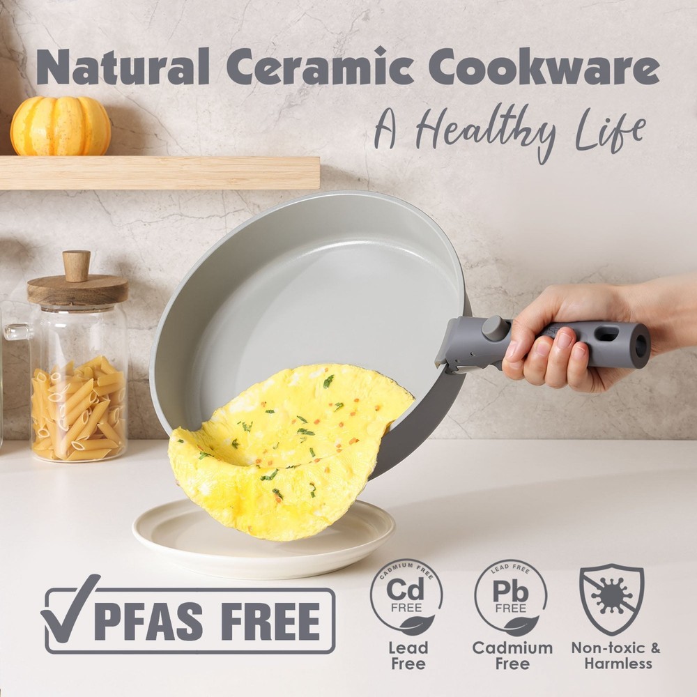 Cookware Set 18Pcs Ceramic Nonstick Detachable Handle Induction Gray