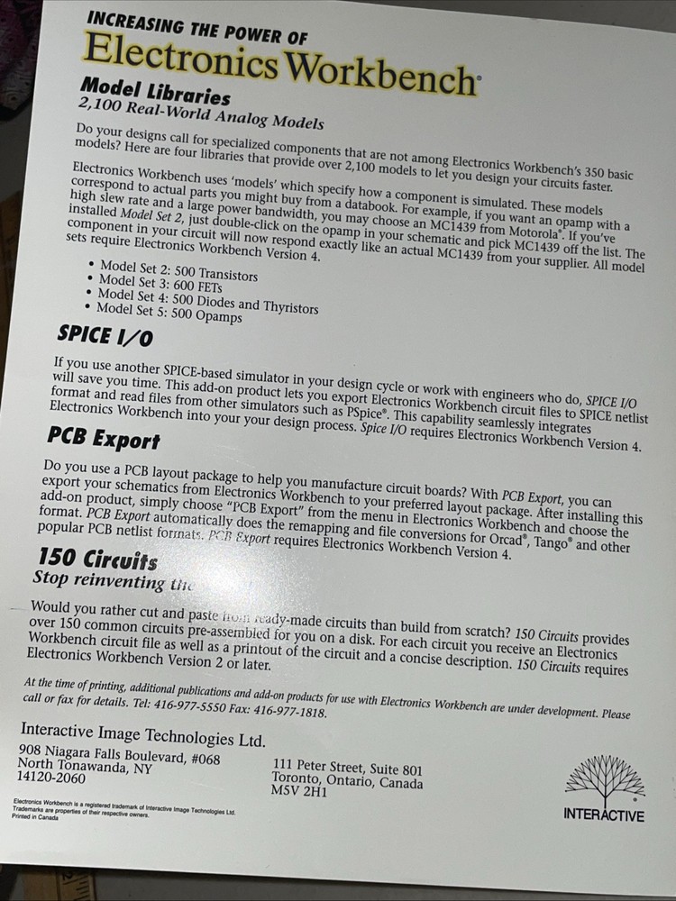 Model Set 2 For Electronics Workbench 4.1 3.5" Disk Computer PC Windows Software