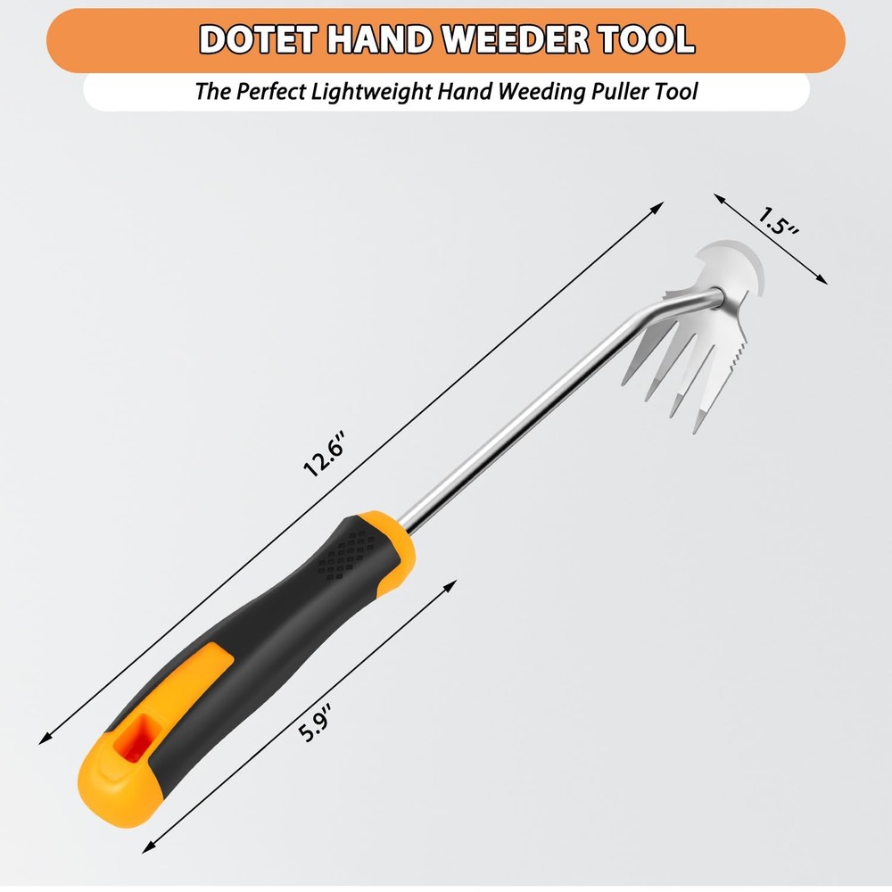 Handheld Weed Puller Tool Rubber Handle 4 Teeth for Garden Farm Weeding