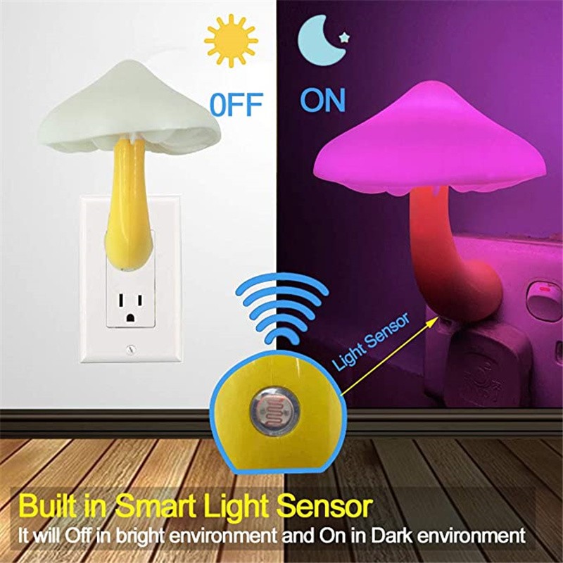 LED Night Light Mushroom Wall Socket Lamp  Plug Warm White Light-control