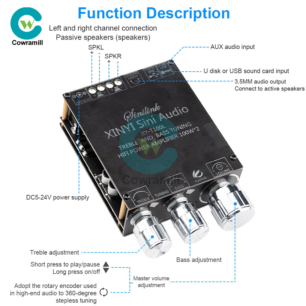T100L Bluetooth 5.0 Subwoofer Amplifier Board Digital Audio Player MP3 Decoder