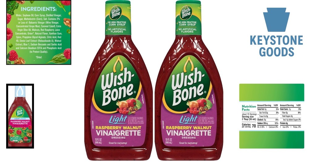 Light Raspberry Walnut Vinaigrette Dressing - Pack of 2, 30 Fl oz Total