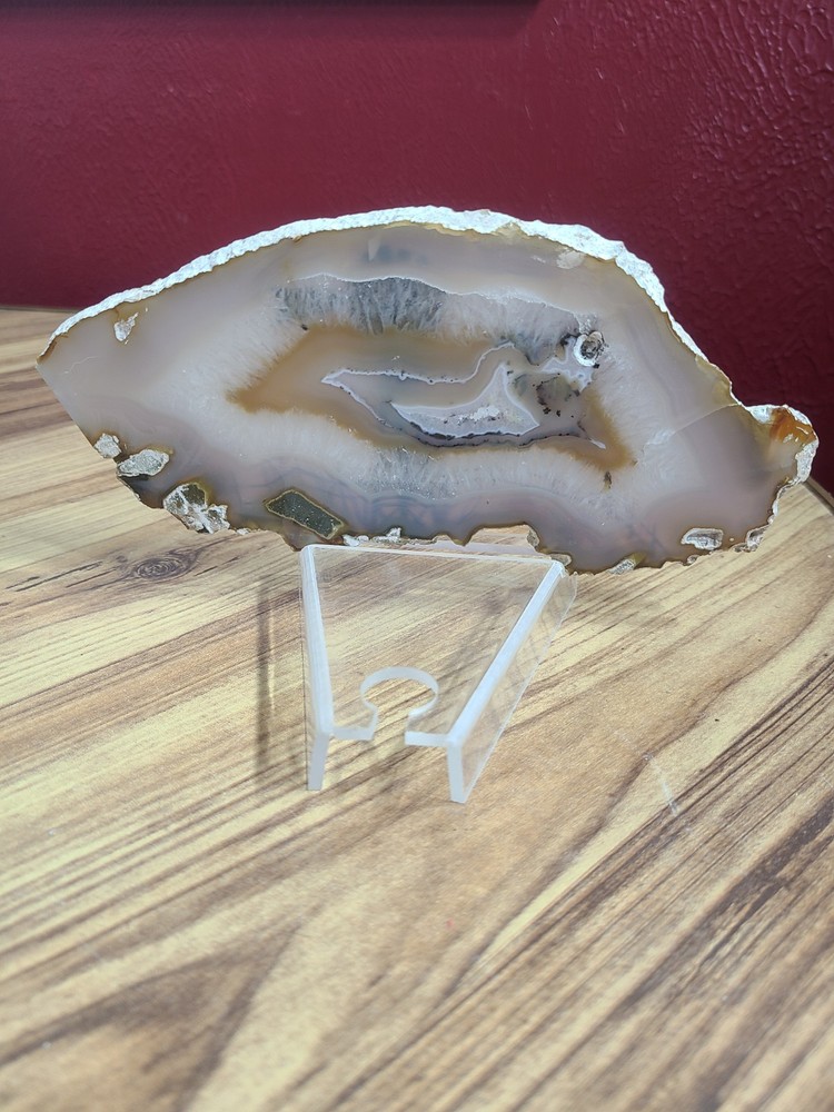 Agate Slice Decor with Painted Windmill Scene and Display Stand