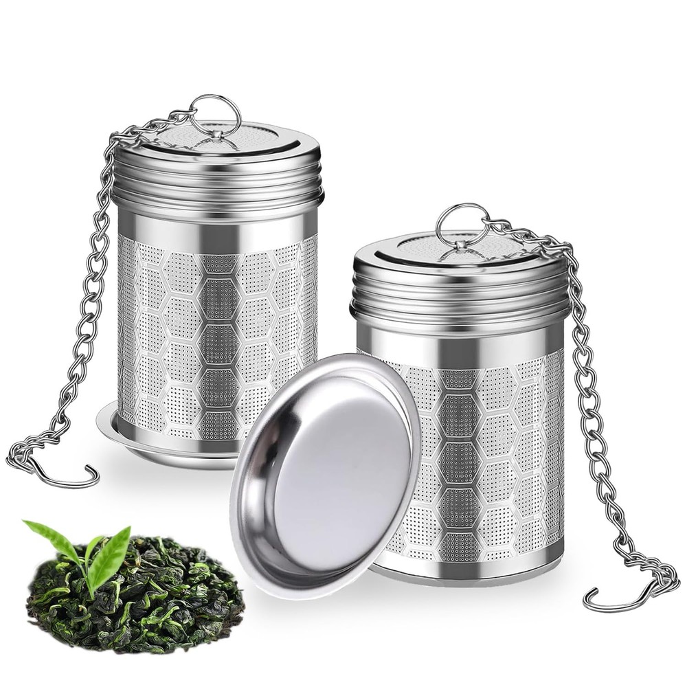2 Pack Stainless Steel Tea Infusers, Extra Fine Mesh Strainers with Drip Trays