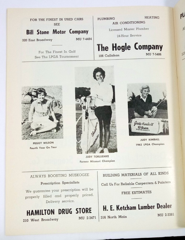 1965 Muskogee Civitan Ladies Open Golf Tournament Program Mickey Wright Stone