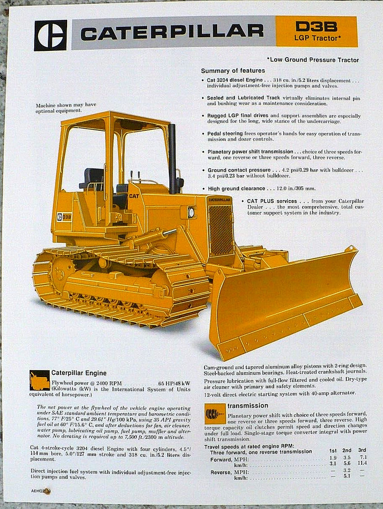 1984 CATERPILLAR  D3B LGP  TRACTOR CRAWLER   BROCHURE