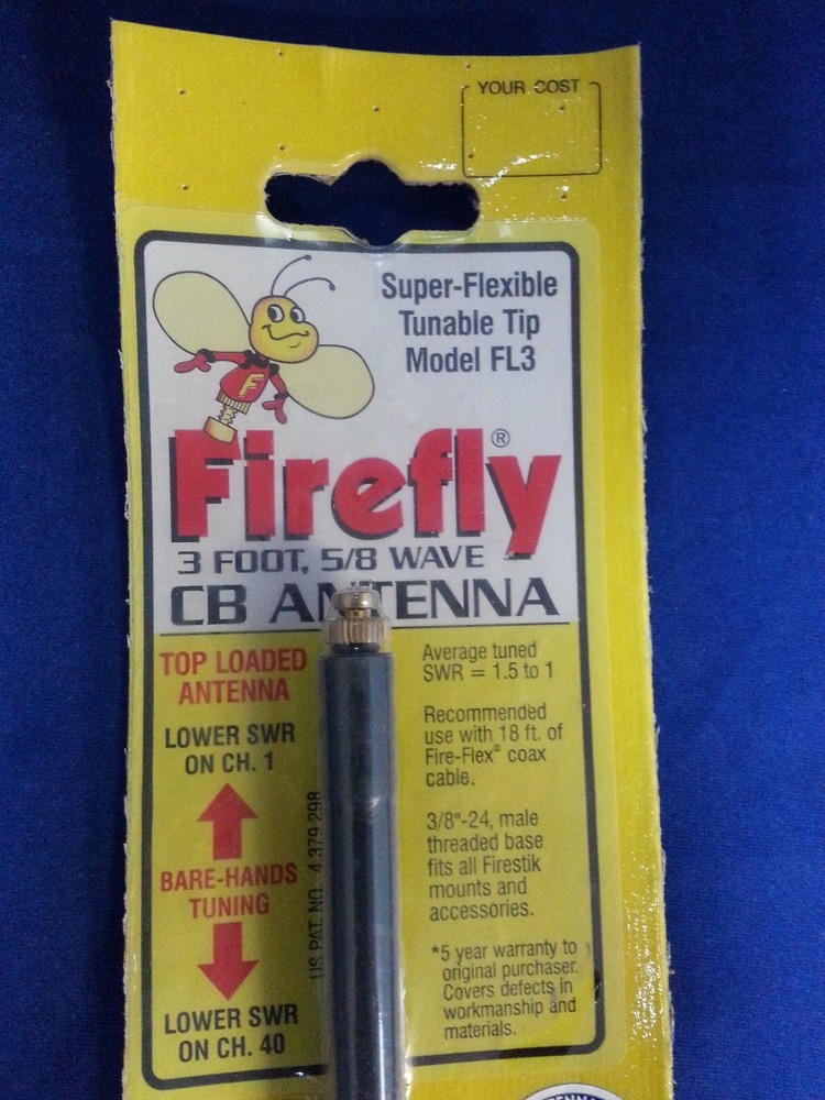 NEW FIRESTIK FL3-b 3FT FIREFLY BLACK LIGHTWEIGHT CB HAM ANTENNA  USA MADE