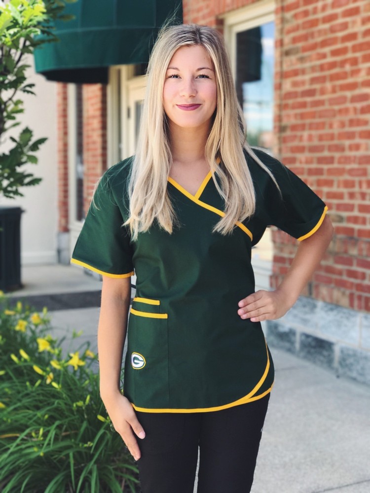 Green Bay Packers Women's Mock Wrap Scrub Top