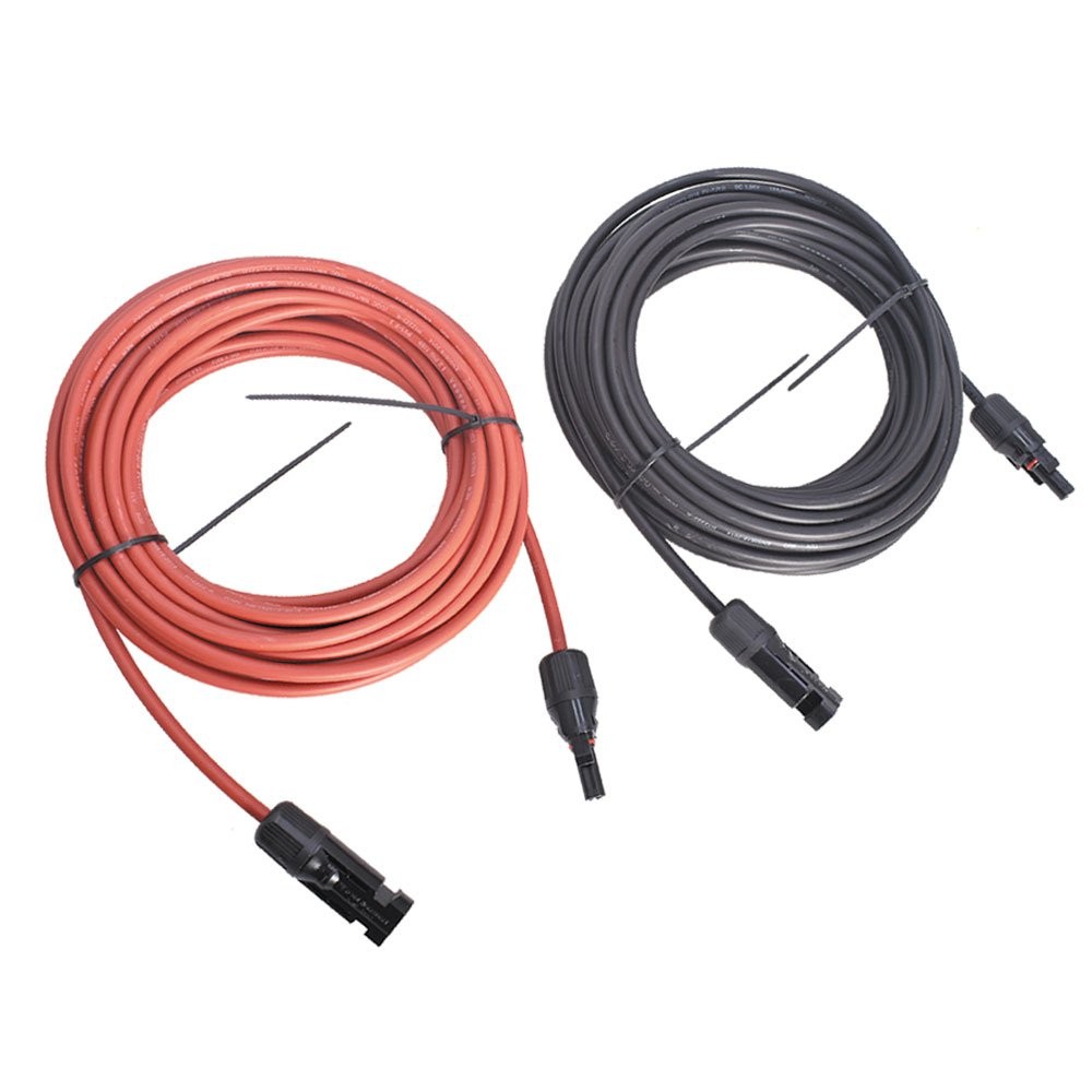 30Feet 1 Pair 10AWG Black + Red Solar Panel Extension Cable Wire Connector