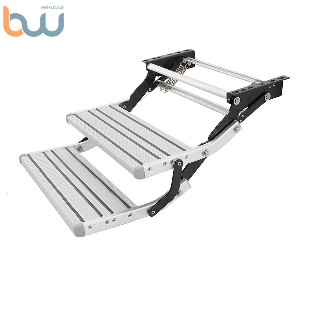 Aluminum 2 Step Pull Out Retractable RV Camper Platform Steps Stair Anti-Slip