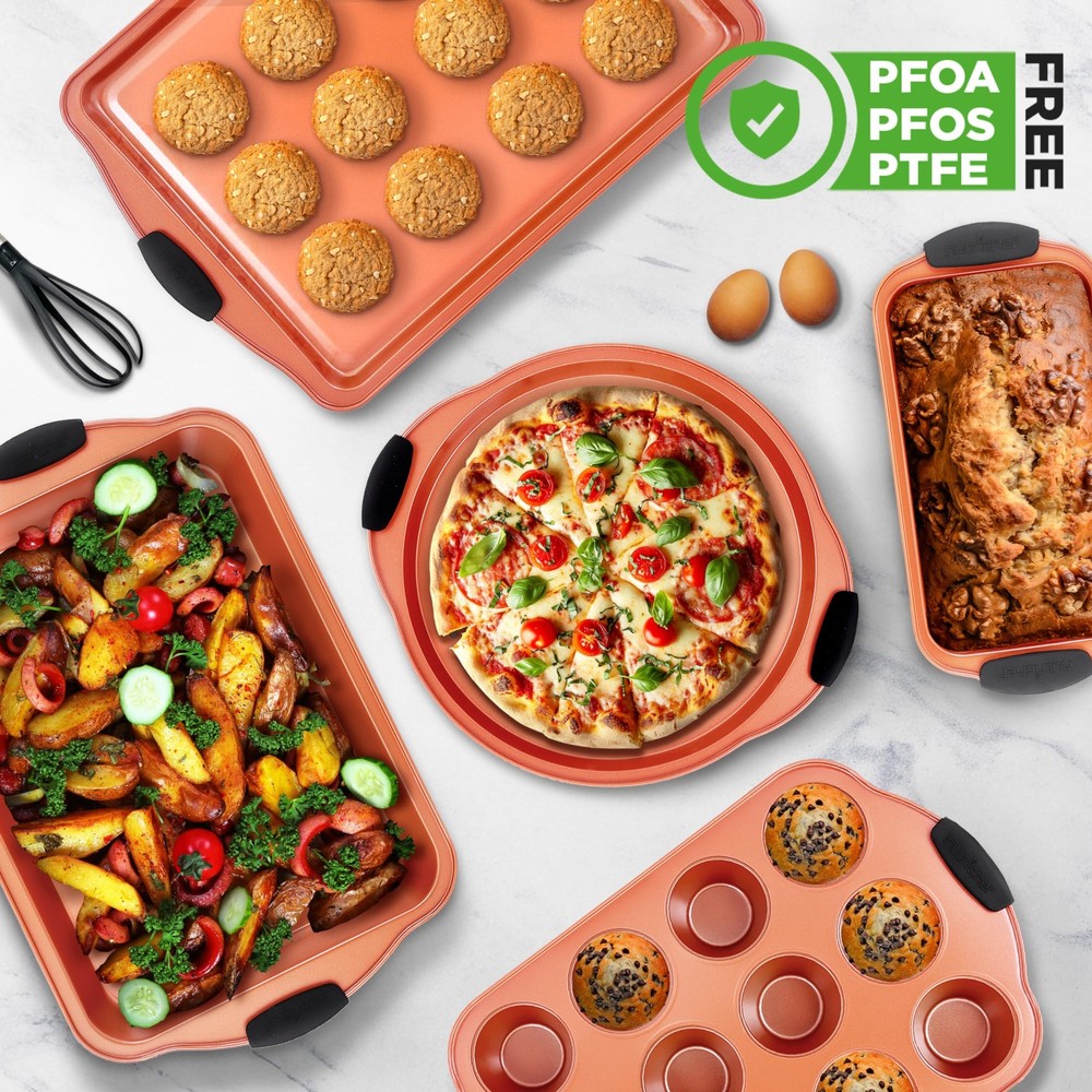 NutriChef 10-Piece Nonstick Baking Pans Set – Bakeware 10 Piece Set, Copper