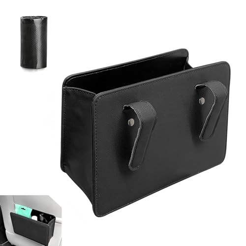 Car Trash Can, Leather Foldable Waterproof Garbage Organizer with 1 Roll Trash