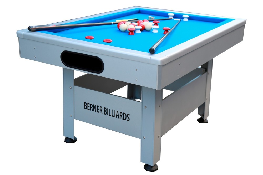 WEATHER PROOF/OUTDOOR RECTANGULAR BUMPER POOL TABLE IN SILVER ~BERNER BILLIARDS