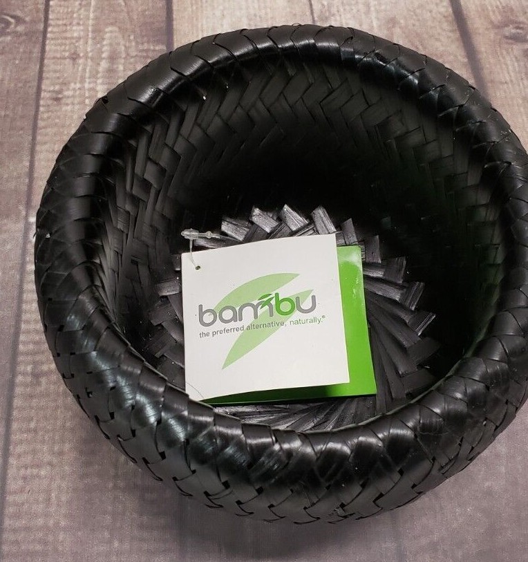 Black Bamboo Nesting Baskets Multipurpose Kitchen Bowls Bathroom Bambu -Set of 2
