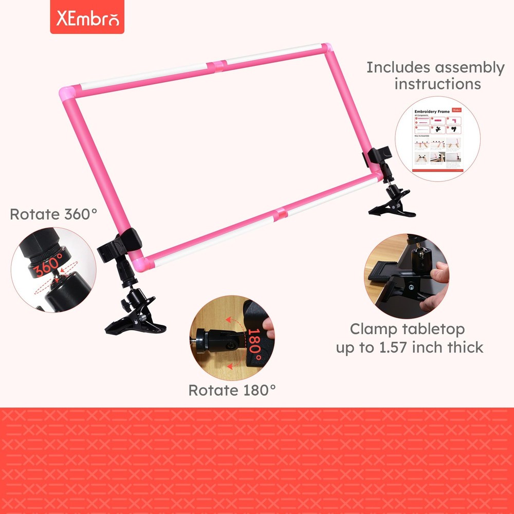 XEmbro Large Embroidery Scroll Frame, Adjustable Cross Stitch Pink