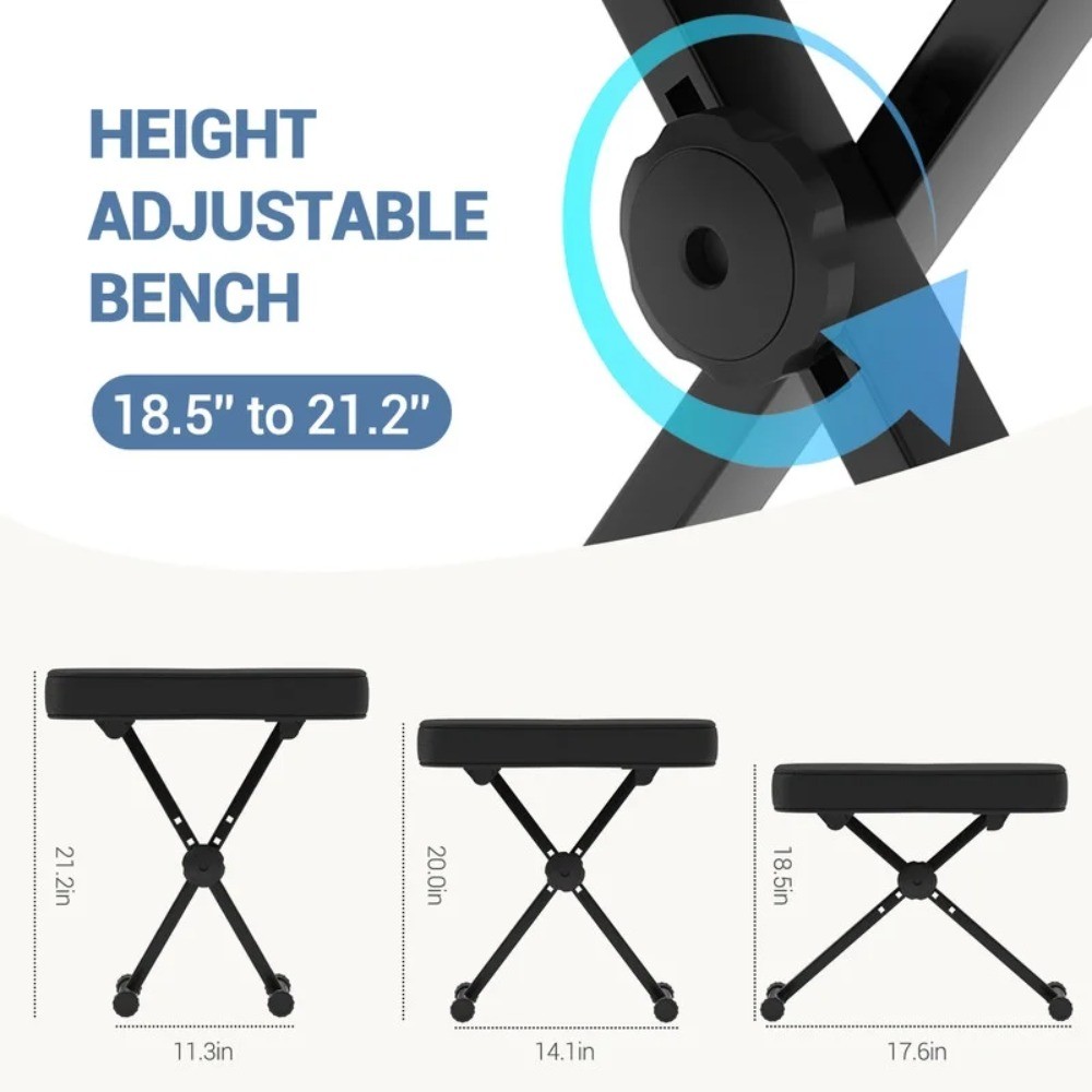 Portable Adjustable Piano Bench, Folding Keyboard Stool with Thick Padded Seat