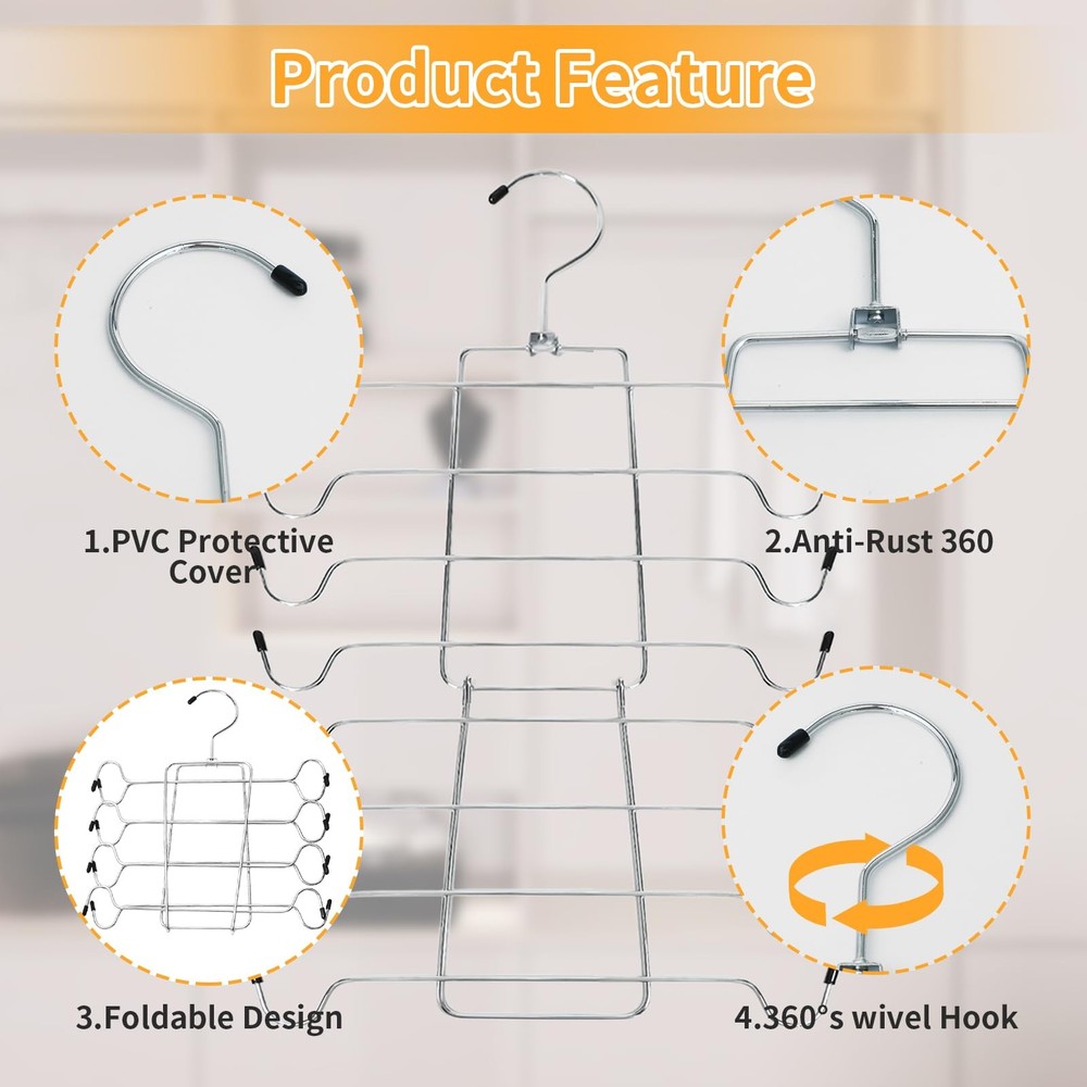 2Pcs Multi-Layer Folding Hangers - 360°Swivel Hook Space Saving Hanger for Ta...