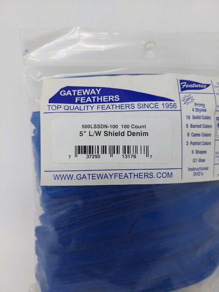 100pk Gateway Feathers 5" Left Wing: Shield Denim Blue 500LSSDN-100