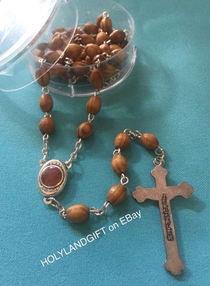 CATHOLIC ROSARY Olive Wood Necklace+pouch Handmade in JERUSALEM ~ FAST US SELLER