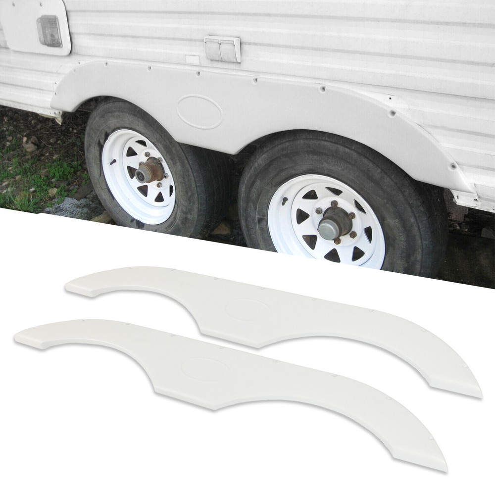Pair of Tandem Trailer Fender Skirt In White For RVs Campers And Trailers