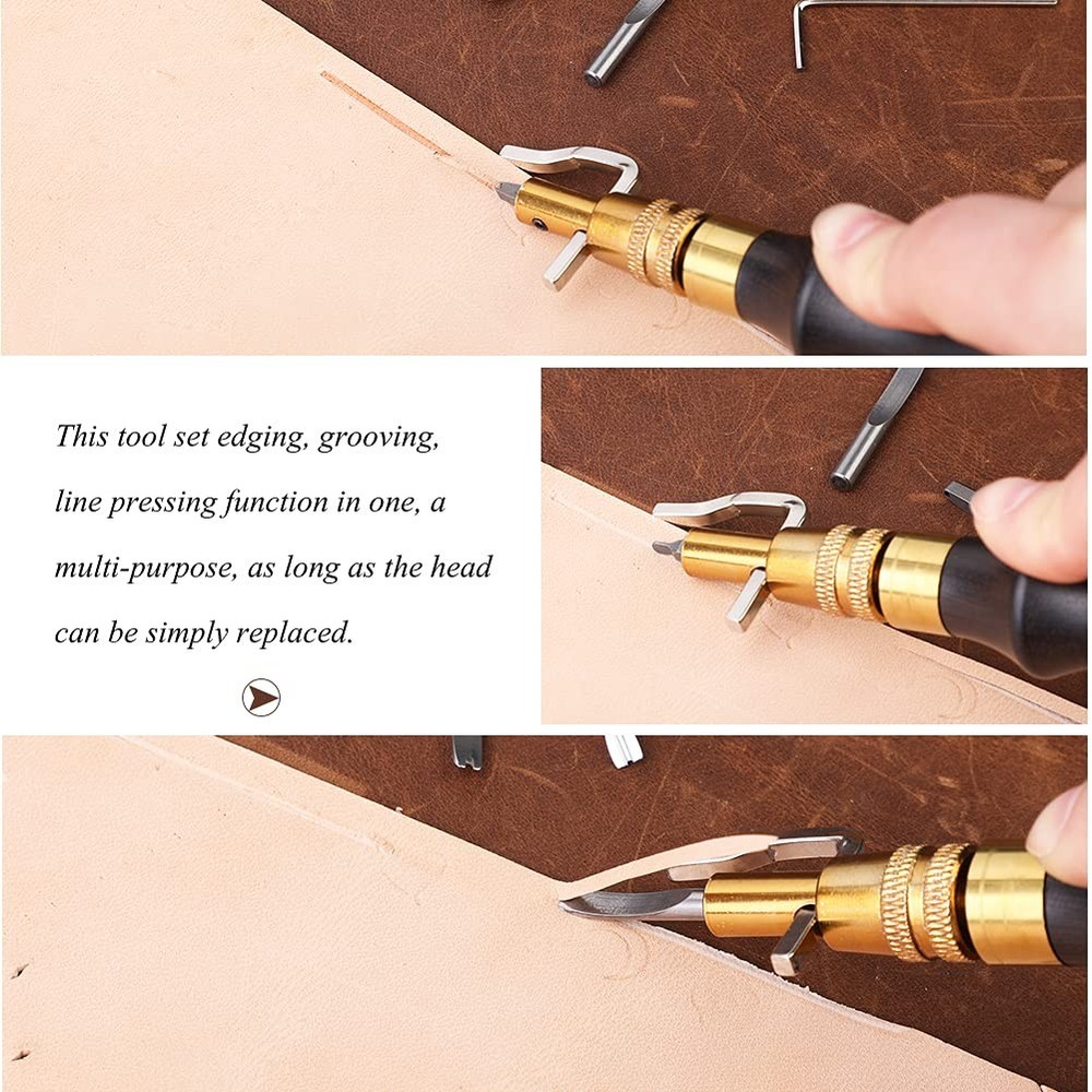 Leather Groover, Edge Burnisher, 7 in 1 Portable Adjustable...