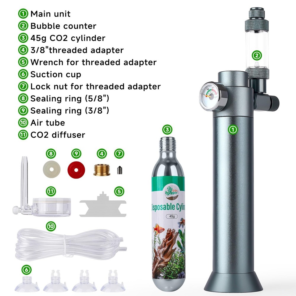 Complete Aquarium CO2 System, Desktop CO2 Regulator with 45g Disposable CO2 C...