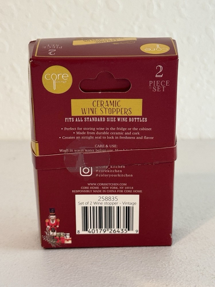 Core Kitchen Nut Cracker Wine Bottle Cork Stopper Vintage 2 Piece Set Ceramic