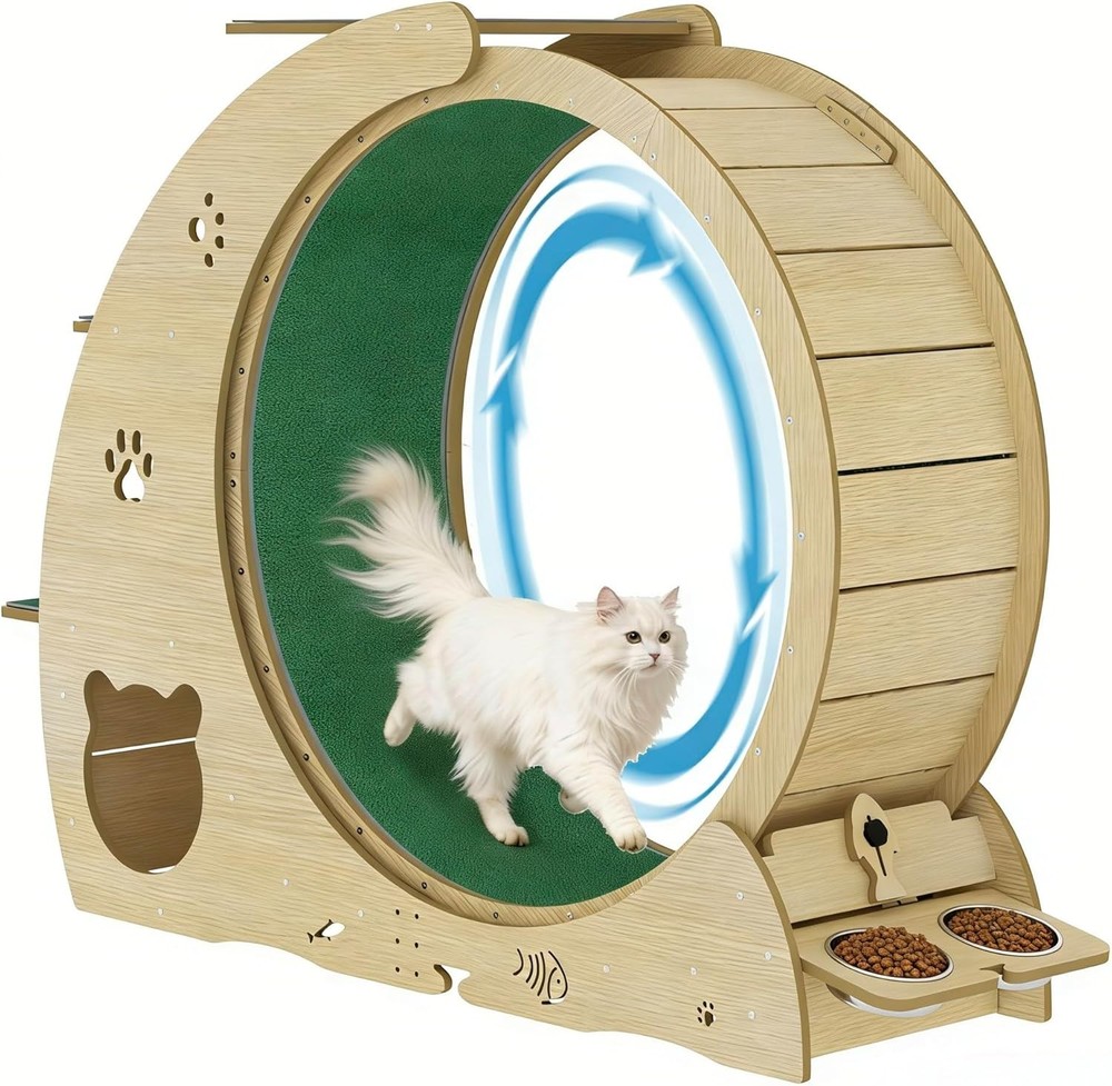 48" Cat Exercise Treadmill Built-in Bowls, Scratch Post & 3-Level Jumping Tower