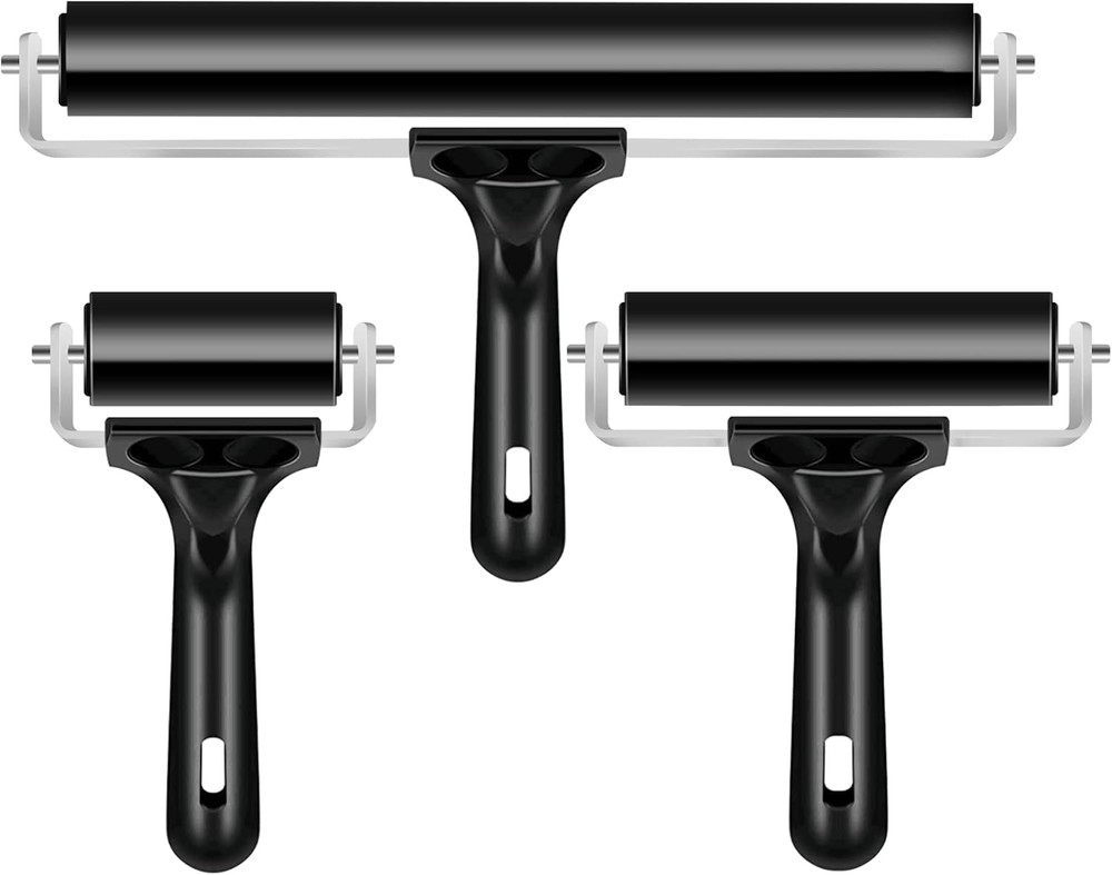 3 Pack Brayer Rollers for Crafting, Vinyl Rubber Roller Brayers, Printmaking Bra