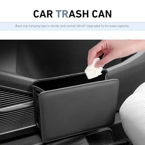 Car Trash Can, Leather Foldable Waterproof Garbage Organizer with 1 Roll Trash