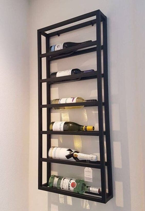 Wall Mounted Wine Rack, Modern Wine Rack, Steel Wine Rack, 6 Bottles