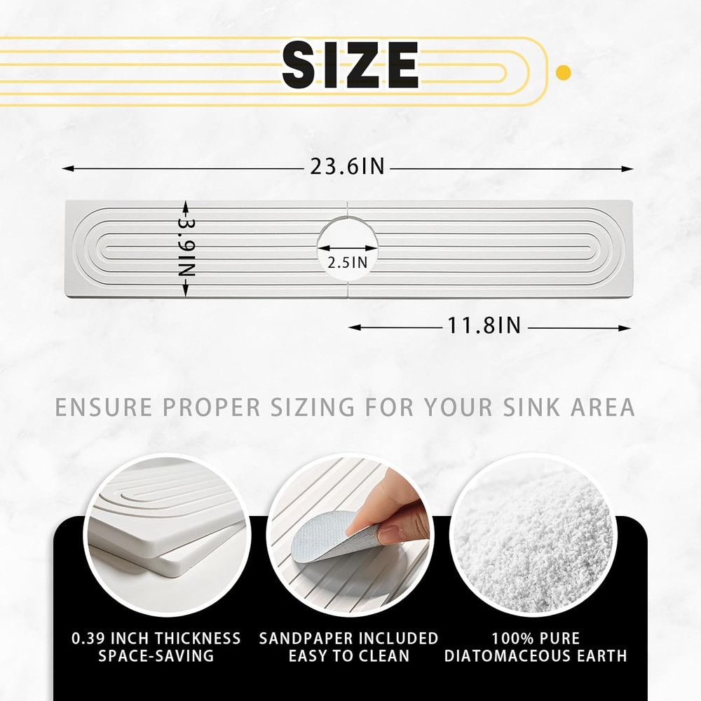 Diatomite Stone Sink Mat, Ultra Absorbent Drying Protector for Kitchen and Bath