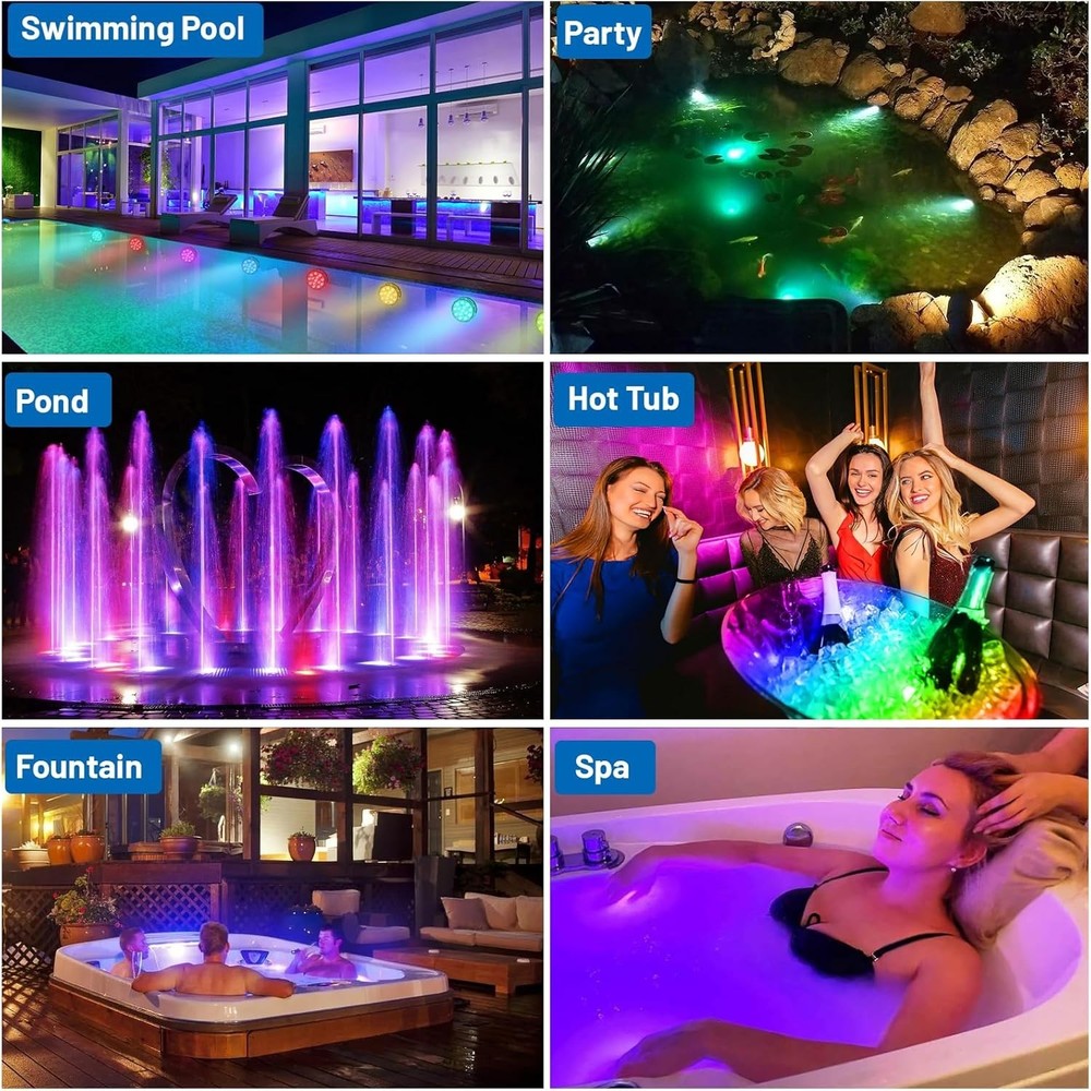 2-Pack Battery-Powered RGB LED Pool Lights - Waterproof with Remote Control