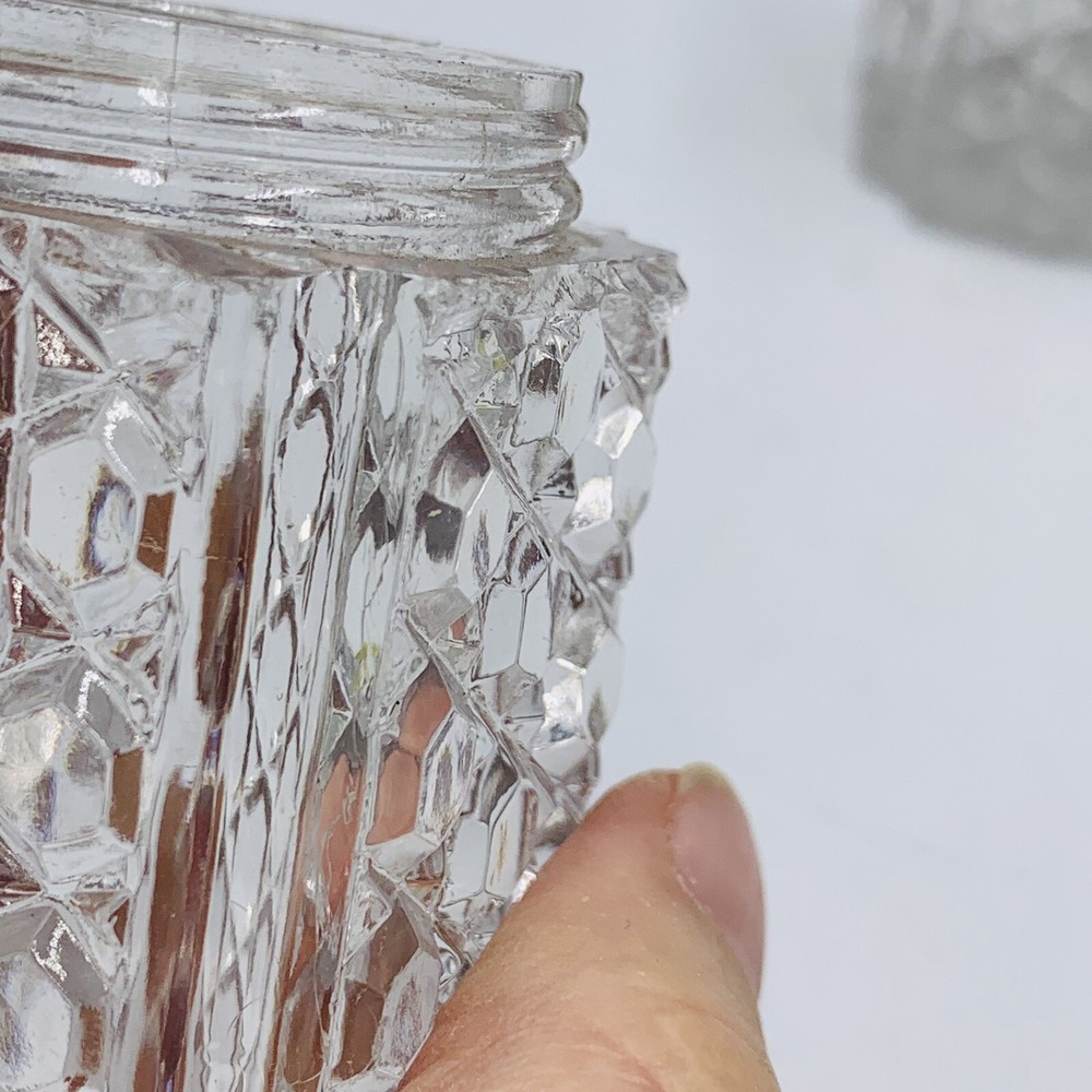 Pair EAPG Clear Glass Salt Pepper Shakers Square Diamond Hexagon Pattern