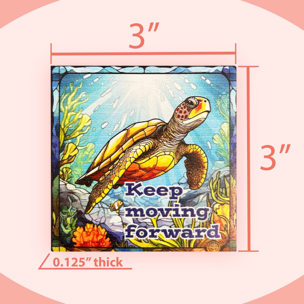 JennyGems Keep Moving Forward Fridge Magnets, Turtle Decor, Refrigerator Magnet