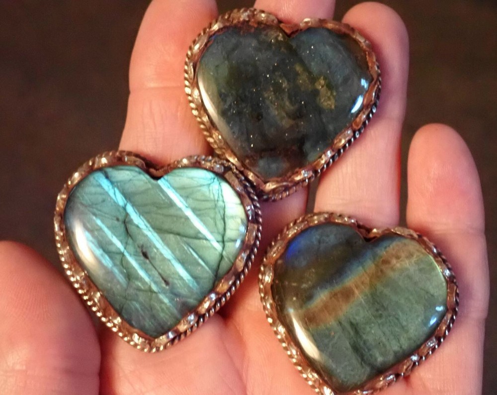 Heart Carved Labradorite Ring adjustable