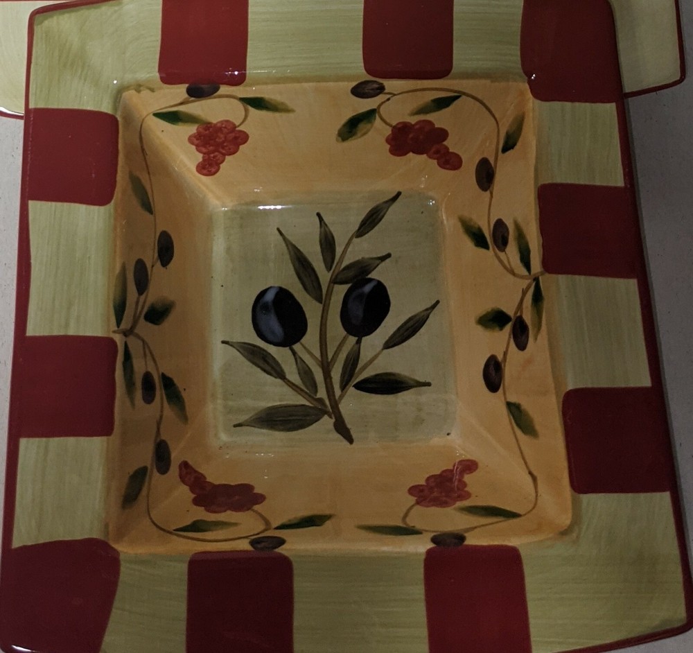 Antonio Piscitello Square Ceramic Dinnerware W/ Olives Absolutely Stunning NOS
