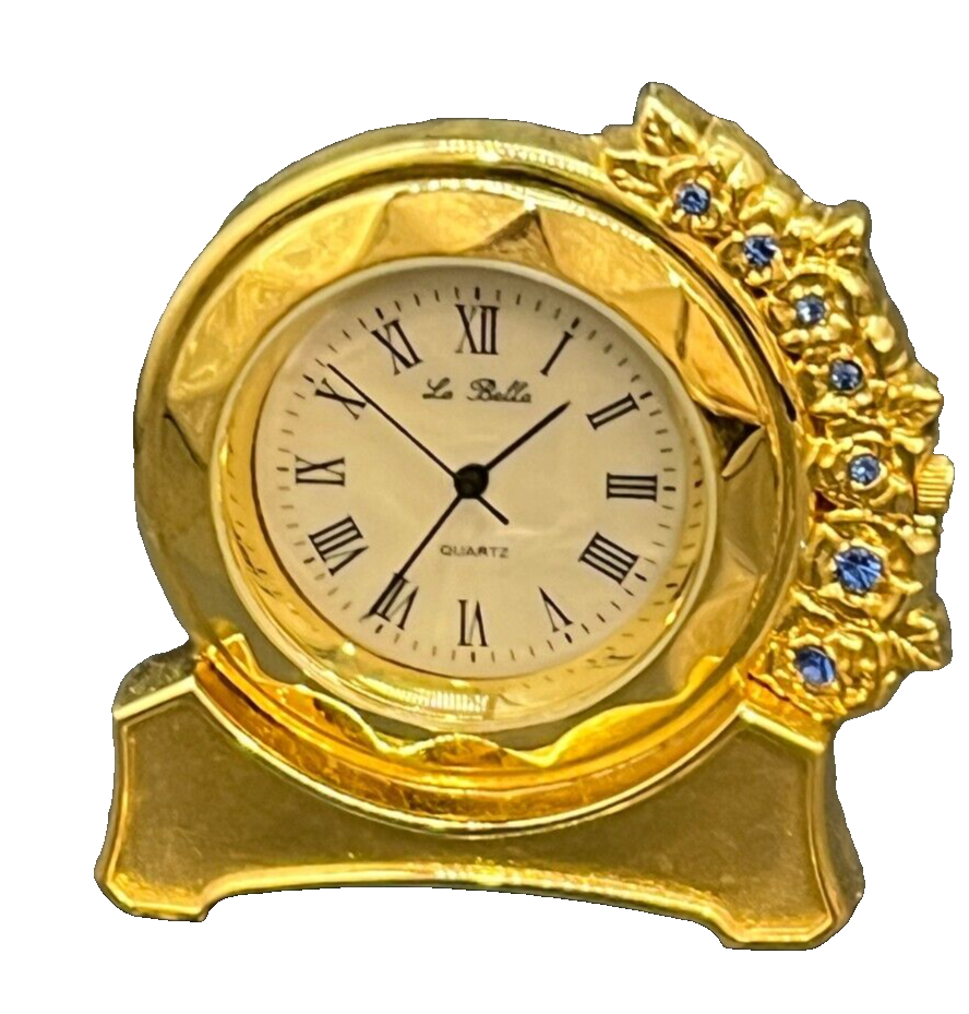 Mini Quartz Clock Round, With Blue Diamonds Around The Clock