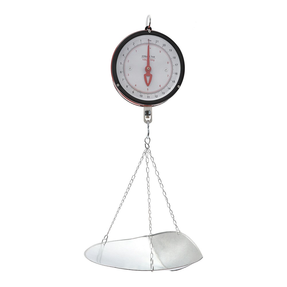 22LBS Double-Sided Dial Mechanical Hanging Scale + Scoop / Chain for Kitchen