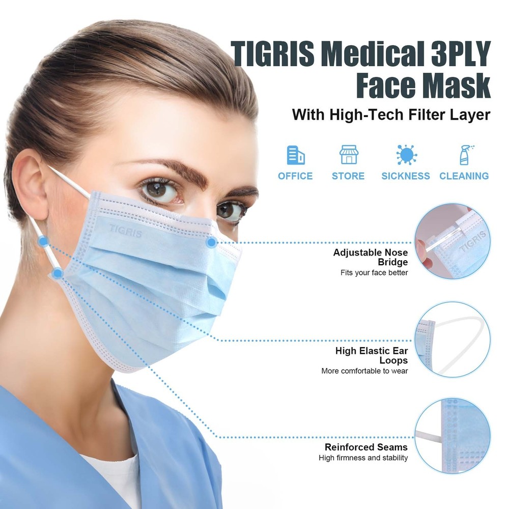 Disposable Face Masks by Vastmed 3-Ply, Earloop Style
