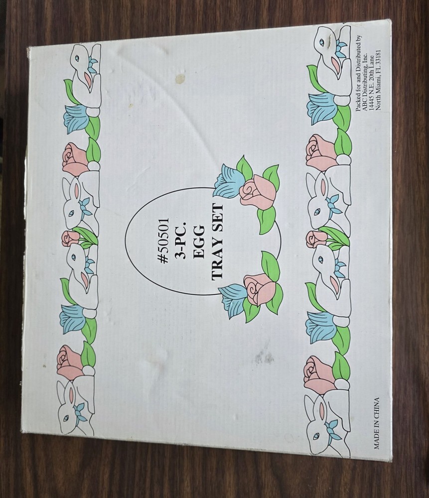 Vintage Ceramic Easter Bunny Rabbit Egg Tray Set 3-Piece Floral