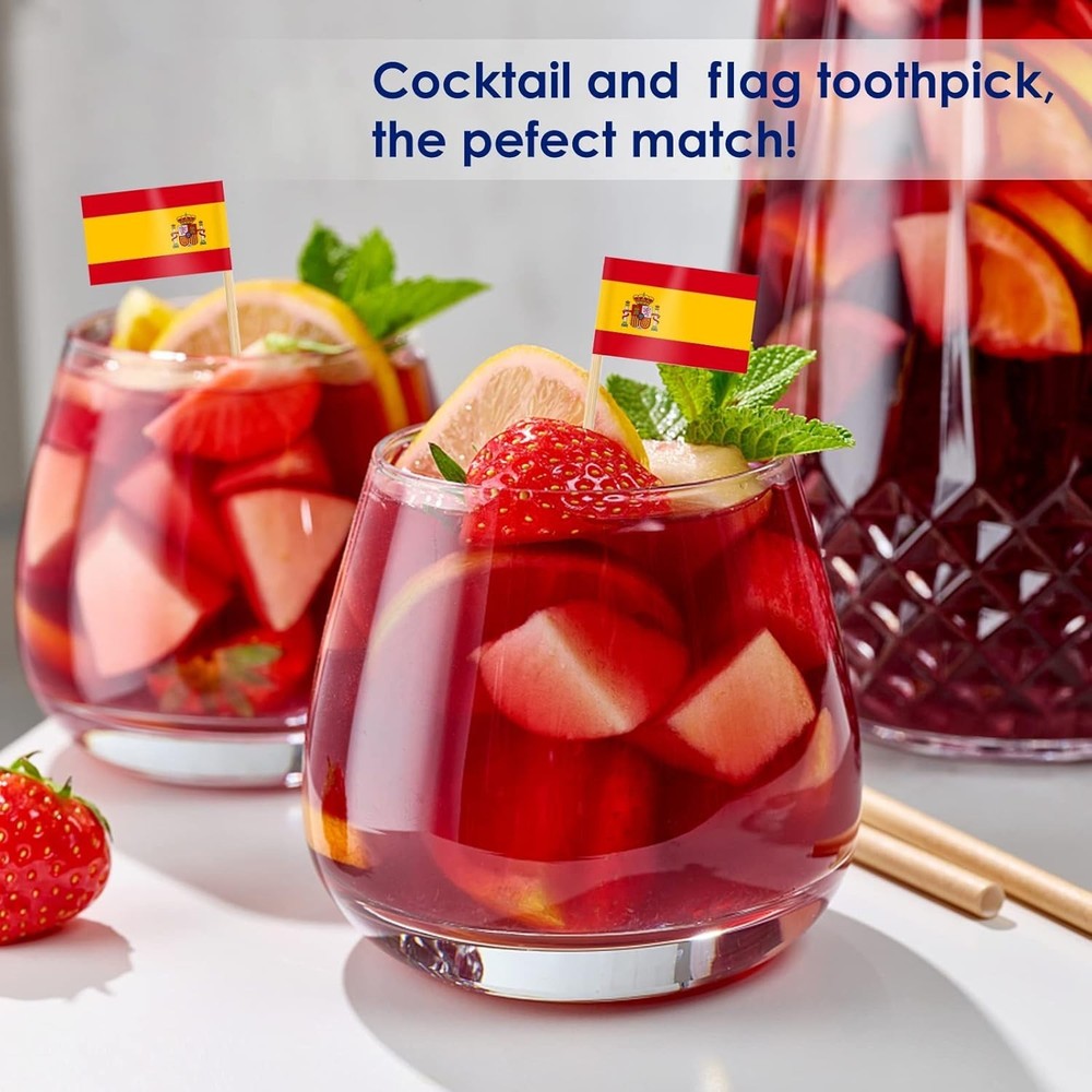 Durable Double-Sided Spain Flag Toothpicks - 100 Piece Set for All Occasions