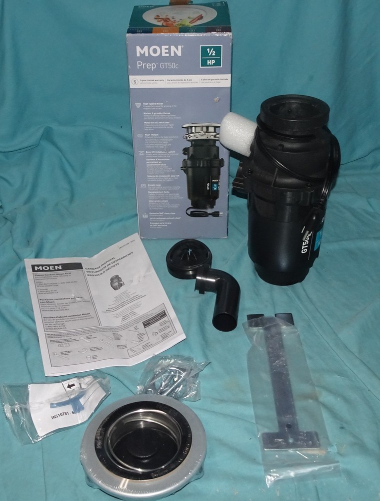 = new = open box = Moen prep GT50C GT Series 1/2 HP Continuous Garbage Disposal