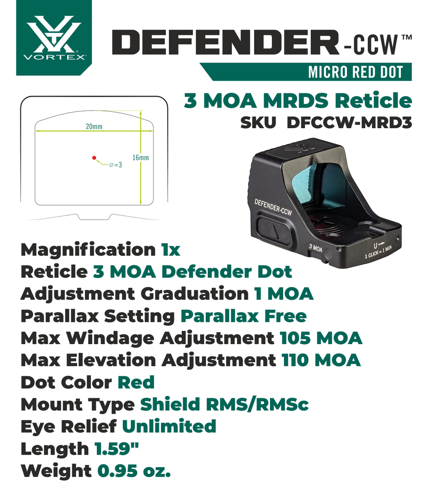 Vortex Optics Defender-CCW 3 MOA Red Dot with Free Camo Forest Hat Bundle