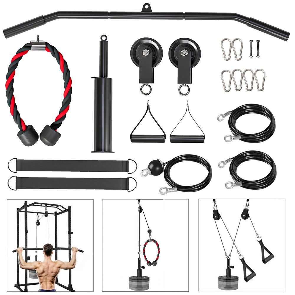 Soozier Weight Cable Pulley System for LAT Pull Down, Biceps Curl, Red