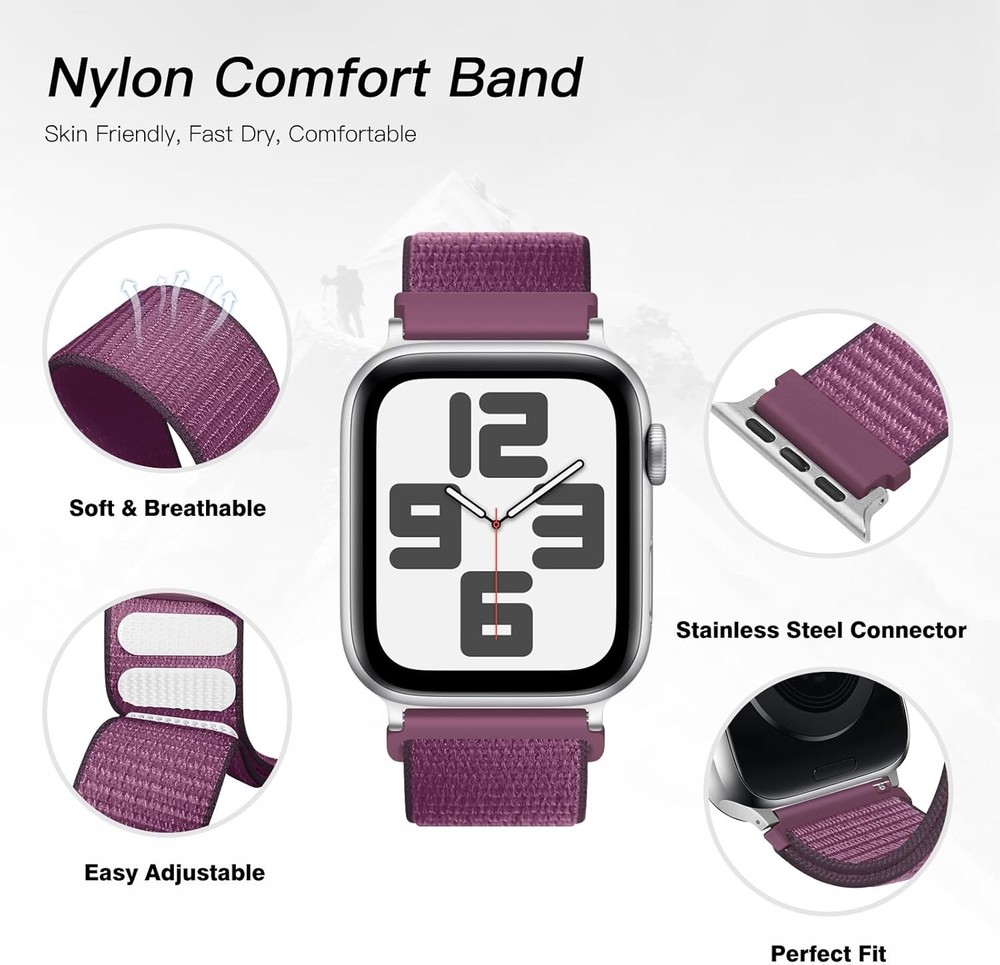 6 Pack Nylon Sport Loop Strap Compatible with Apple Watch 38mm 40mm 41mm